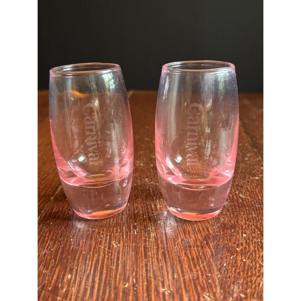 Carnival Cruise Line Pink Souvenir Shot Glasses Set of 2 Etched Logo Barware